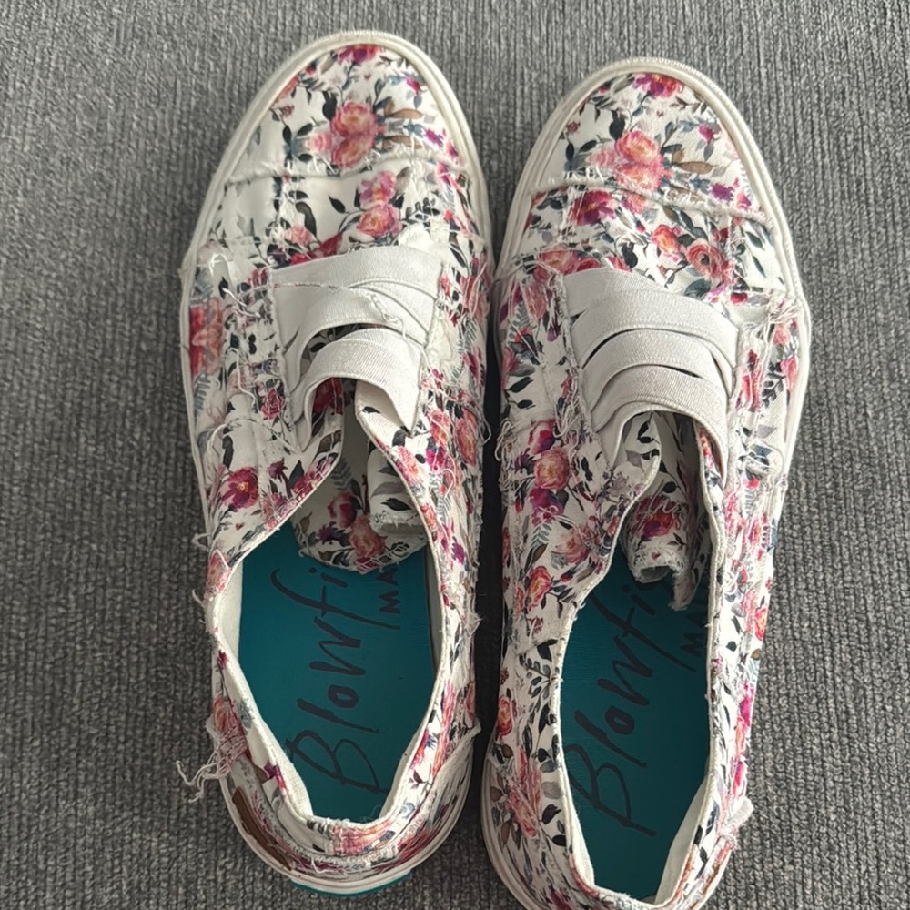 White and Pink Floral Canvas Sneakers